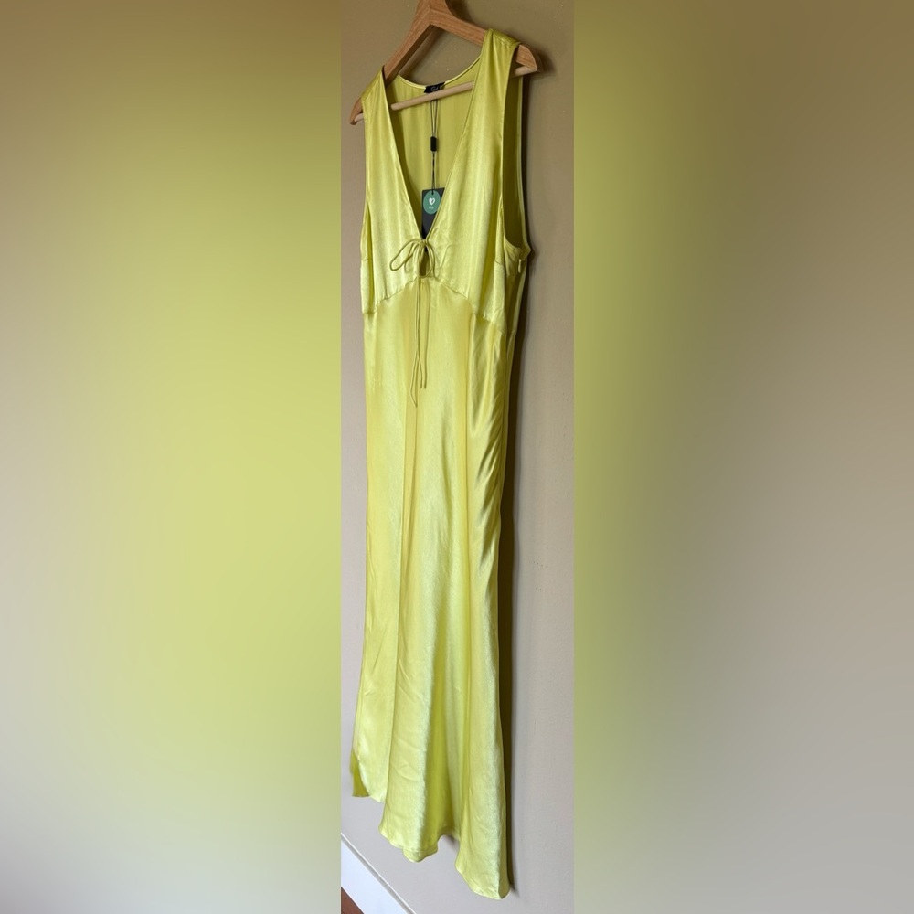 Rails Cindi Chartreuse Satin Midi Slip Dress Cutout Tie Front XL Minimalist - Picture 3 of 11